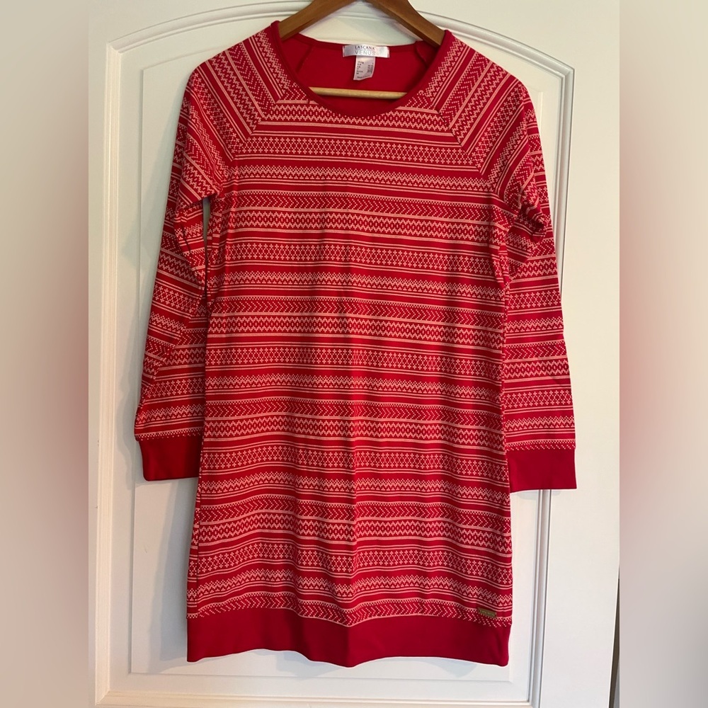 LASCANA for VENUS Red White Geometric Shirt Dress 3/4 Sleeve Size S